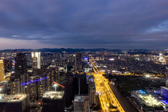 广州城市夕阳晚霞夜幕降临夜景航拍摄影图