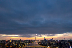 广州城市夕阳晚霞夜幕降临夜景航拍摄影图