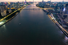 广州城市夕阳晚霞夜幕降临夜景航拍摄影图