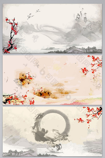 中国风梅花枝头水墨海报设计背景图图片
