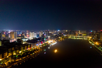 湖南衡阳<strong>湘江</strong>两岸<strong>夜景</strong>灯光航拍摄影图