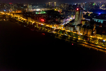 湖南衡阳<strong>湘江</strong>两岸<strong>夜景</strong>灯光航拍摄影图