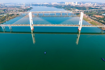 湖南湘潭湘江风光湘江三桥航拍