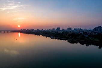 湖南湘潭湘江日落晚霞夕阳航拍摄影图