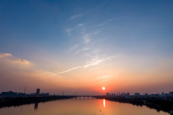 湖南湘潭湘江日落晚霞夕阳航拍摄影图