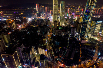 湖南长沙国金中心五一广场夜景航拍摄影图