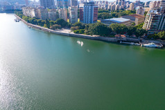 韶关城市沿江建筑高楼航拍摄影图