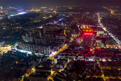 钦州城市夜景灯光交通房屋夜景航拍摄影图