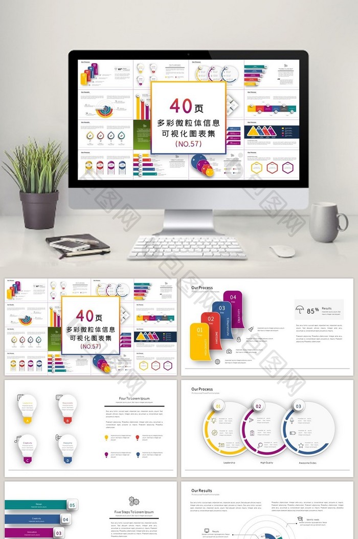 40页多彩微立体信息可视化PPT图表图片图片
