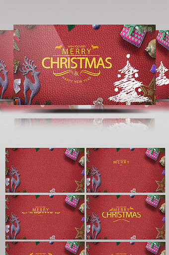 红色皮革手绘圣诞树麋鹿元素圣诞AE模板图片