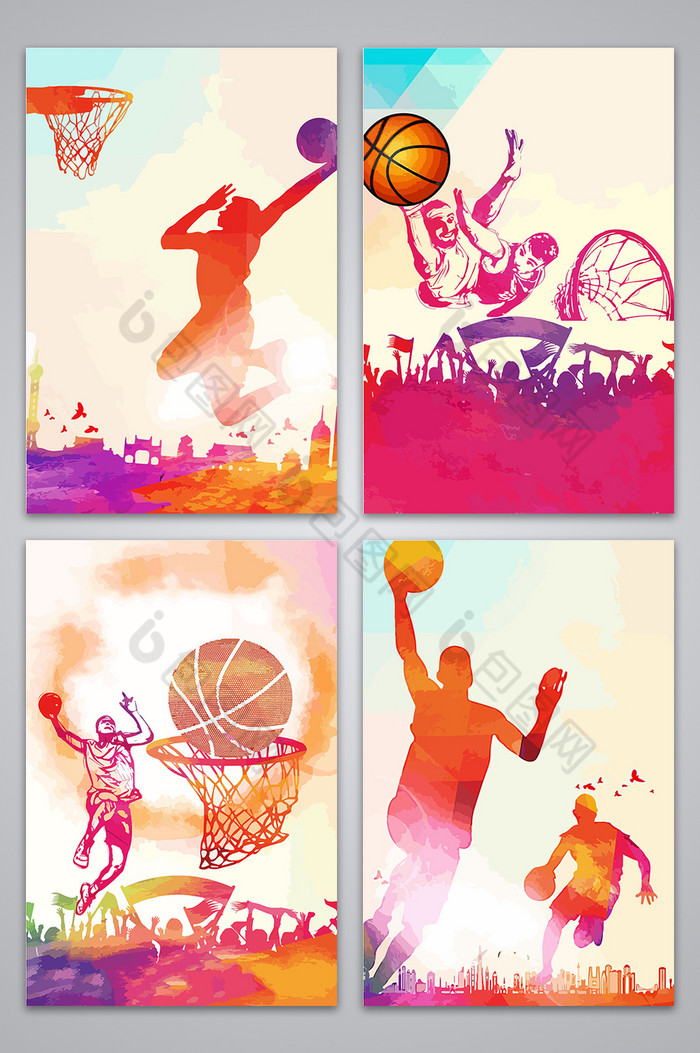 手绘水彩篮球运动背景图图片