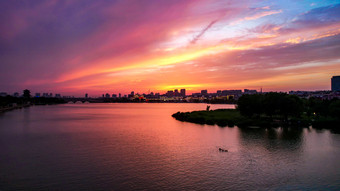 城市日落晚霞夕阳火烧云航拍聊城 摄影图