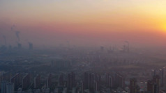 城市日落晚霞夕阳自然风光航拍摄影图
