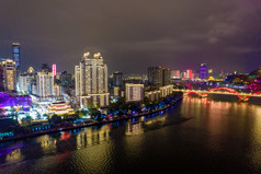 广西柳州柳江夜景灯光桥梁航拍摄影图