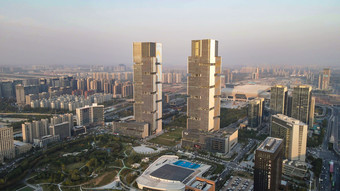 河南郑州绿地双子塔地标建筑航拍