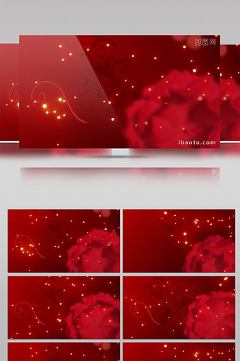 金色粒子波动红色牡丹视频素材图片
