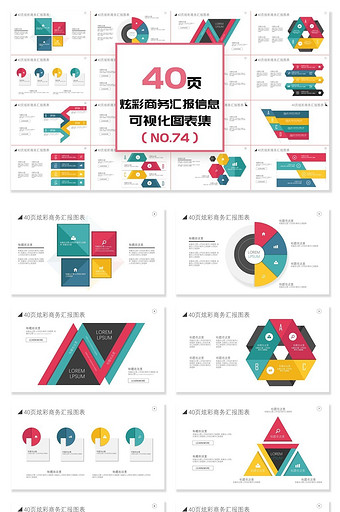 40页炫彩商务汇报信息可视化PPT图表