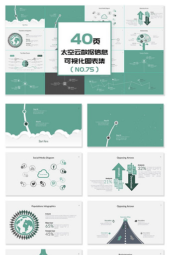 40页太空云数据信息可视化PPT图表图片