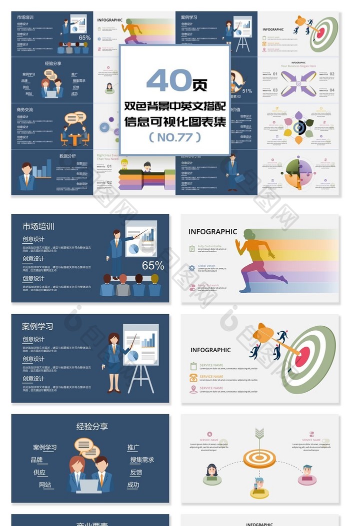 40页中英文双配色信息可视化PPT图表图片图片