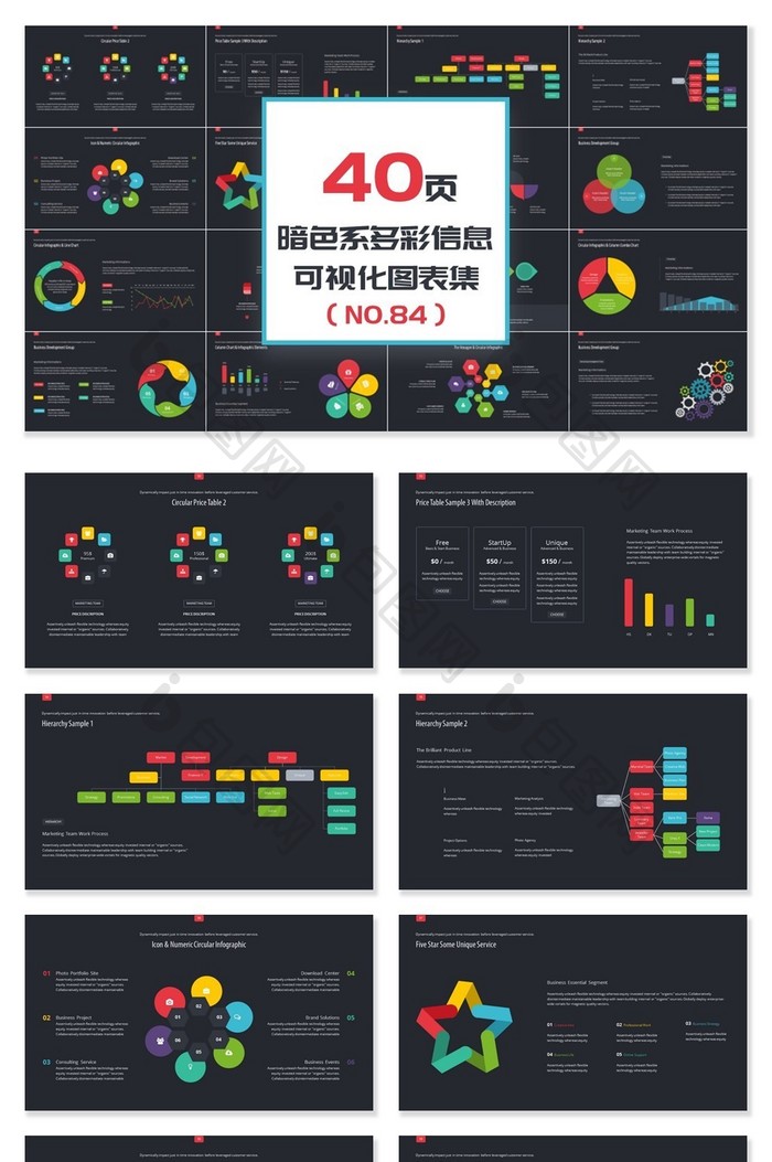 40页暗色系多彩信息可视化PPT图表图片图片