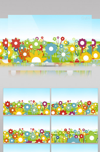 卡通风五颜六色花朵摇动视频素材图片
