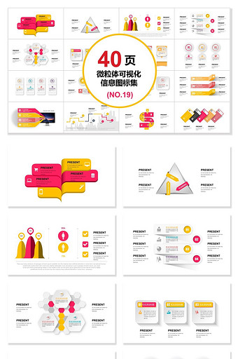 40页清新微粒体信息可视化图表集PPT模图片