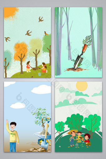 植树节小清新卡通手绘广告背景图图片
