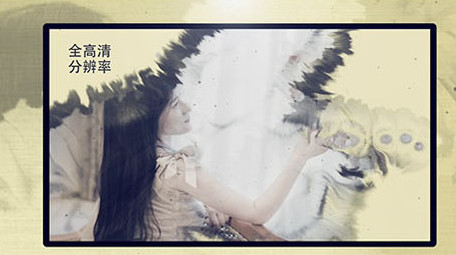 优雅水墨缓慢晕染着泛黄的图文相册AE模板