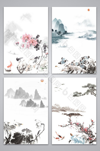 水墨花卉手绘中国风背景图图片