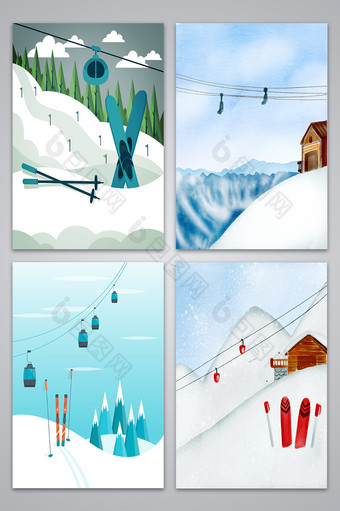 浪漫冬季滑雪背景设计图片