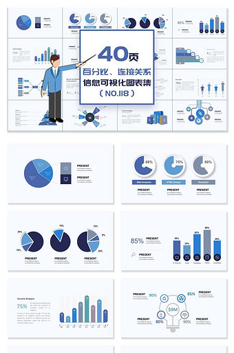 40页百分百连接关系信息可视化PPT图表