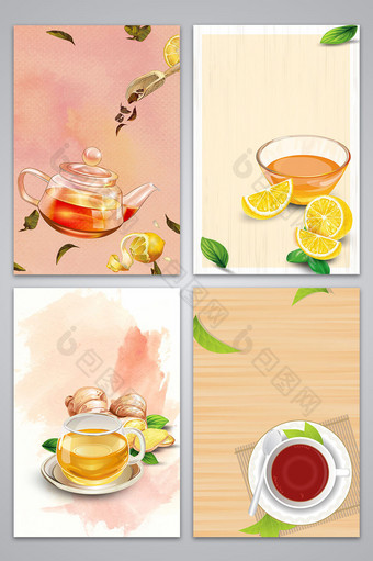 矢量手绘女性养生茶饮海报背景图图片
