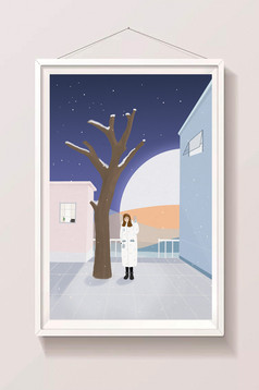 粉色唯美清新春天春日春季樱花熊女孩插画