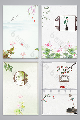文艺中国风手绘莲花背景图图片