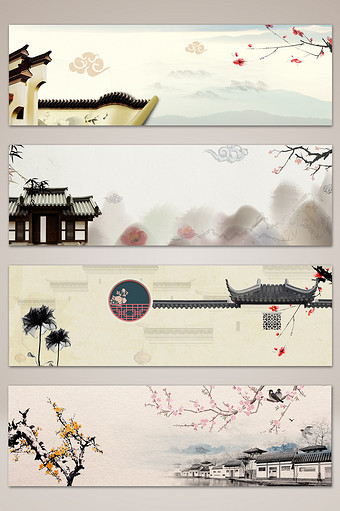 文艺中国风建筑艺术banner海报背景图片