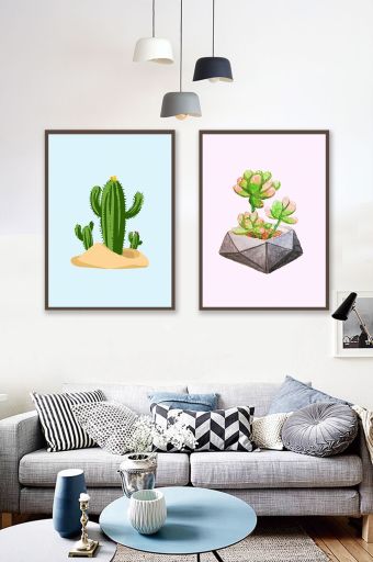 抽象手绘时尚仙人掌植物装饰画