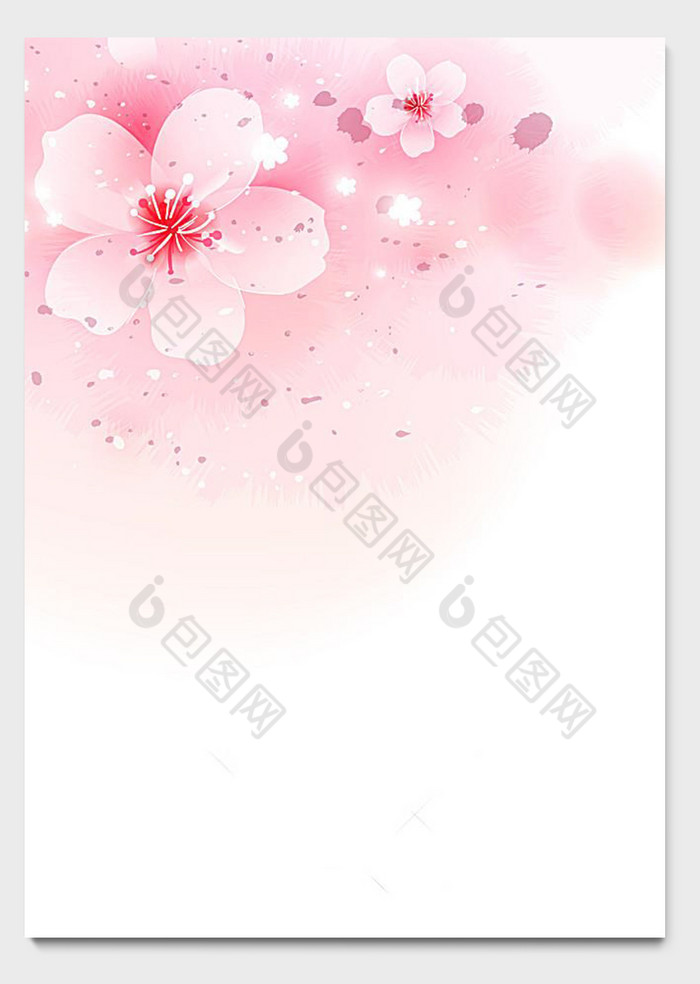 浪漫粉色桃花word感谢信信纸背景模板