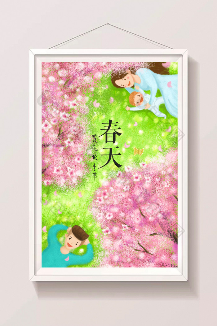 樱花赏花季节春天插画图片