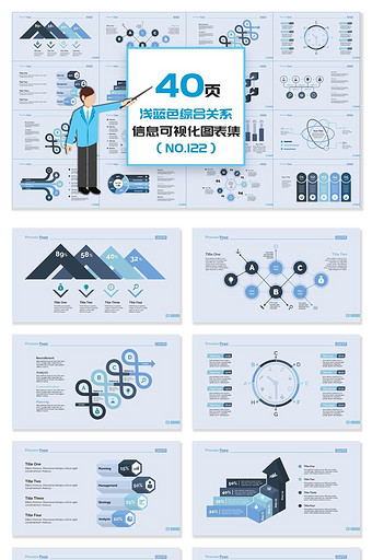40页浅蓝色综合关系信息可视化PPT图表