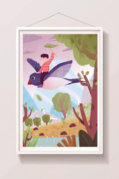 小清新男孩落地窗前读书插画