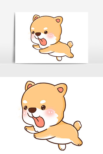 卡通可爱奔跑的柴田犬手绘插画元素图片