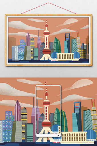 上海建筑风景插画设计图片