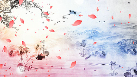 中国风雪景桃花舞台背景视频