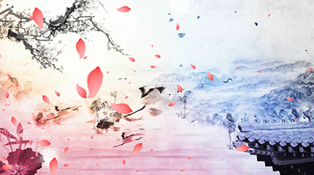 中国风雪景桃花舞台背景视频