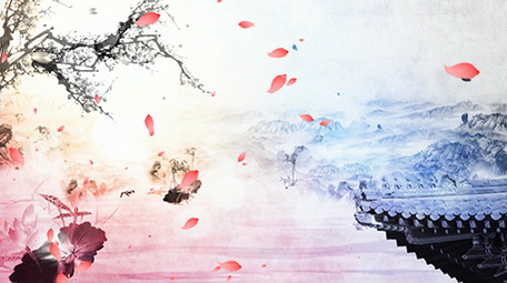 中国风雪景桃花舞台背景视频