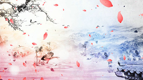 中国风雪景桃花舞台背景视频