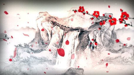 中国风雪山梅花舞台背景视频