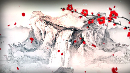 中国风雪山梅花舞台背景视频