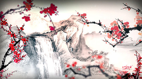 中国风雪山梅花舞台背景视频