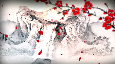 中国风雪山梅花舞台背景视频